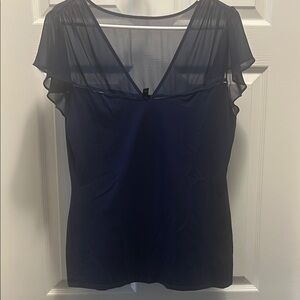 Express Navy Knit Top w Sheer design